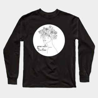 Grow with the flow floral self care quote Long Sleeve T-Shirt